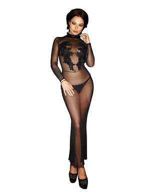 langes transparentes Kleid FORBIDDEN mit Stickerei