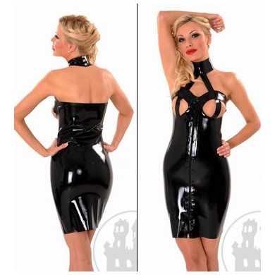 Latexminikleid brustfrei mit Streifen