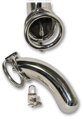 Keuschheitsrohr 50 mm gebogen mit Harnröhrendorn 8 mm silber