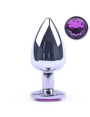 Analplug L aus Metall mit lila Schmuckstein