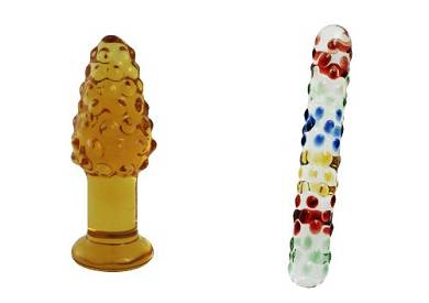 2er Set. Erotoy Designer Anal Butt Plug Glas 32 und Dildo Massagestab Glas 00 Crystal Peni