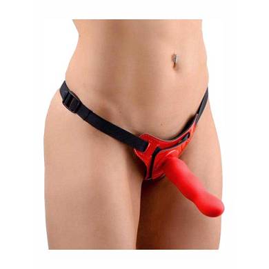 Strap-on Harness mit Dildo in Rot
