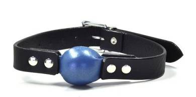 Ballknebel Ball Gag Leder metallic-blau 3.5cm