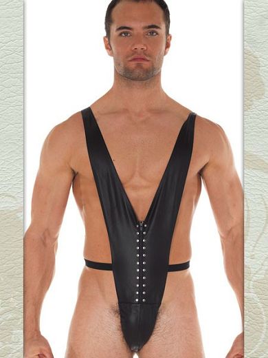 Lederbody mit Reiverschlu, schwarz