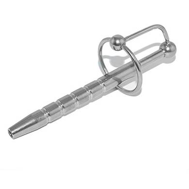 Edelstahl Dilator #2095. großer Penisplug Ø 0.95cm mit 2x Ringhalterung. Kerb