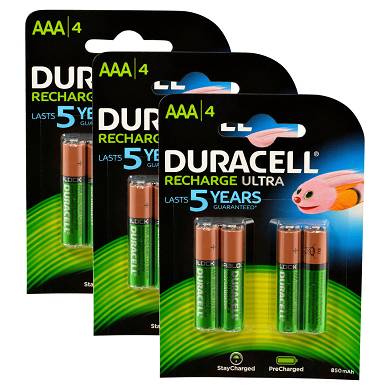 12x Duracell Recharge Ultra Akku AAA HR03 850 mAh Precharged 12 Stück
