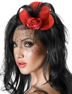 Chilirose - CR 3218 Red hat with feathers