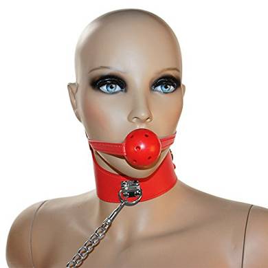 Knebel #7103. Lederhalsband mit Gag-Ball Knebel und 3 D-Ringe zur Anleinung