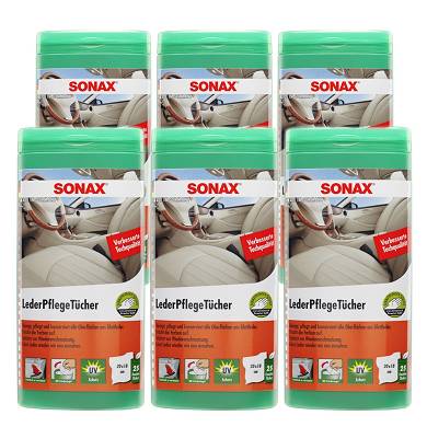 6x SONAX LEDERPFLEGETCHER BOX LEDER PFLEGETCHER PFLEGE REINIGUNG JE 25 STCK