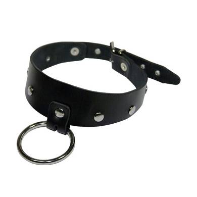 ZADO Leder Halsband mit Ring und Nieten