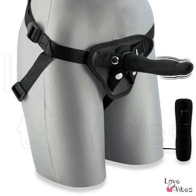 Schwarzer Strap-On-Dildo mit Saugfu & Vibration