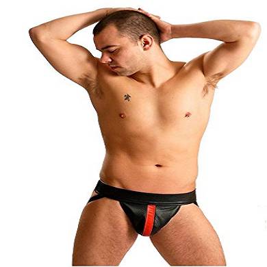 Leder Athletic Jock/Jockstrap – Schwarz mit roten Streifen