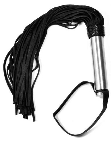 Leder Peitsche - Flogger SCHWARZ mit Metallgriff