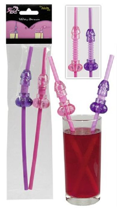 Penis-Strohhalme 2er-Set - in Pink und Lila