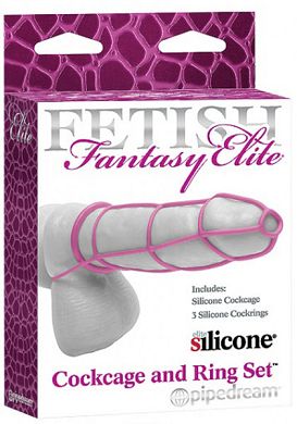 Penis-Kfig FF Elite Cockcage and Ring Set pink