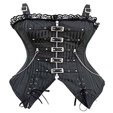 Pinkyee Damen Überbrustkorsett, Gestreift, Gothic Punk