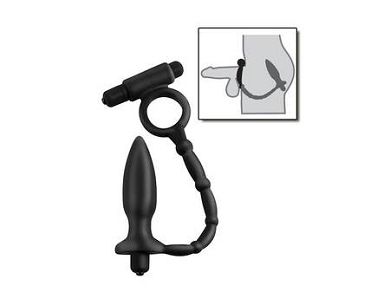 silikon-analplug-mit-vibration-und-vibropenisring---schwarz