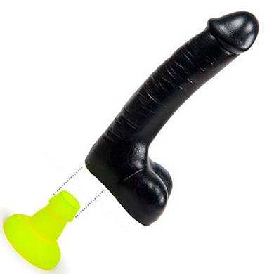 Realistischer Dildo in Schwarz mit grnem Saugnapf