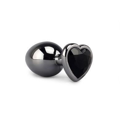  Buttplug Analplug aus poliertem Aluminium mit herzfrmigem Kristall in schwarz - BDSM