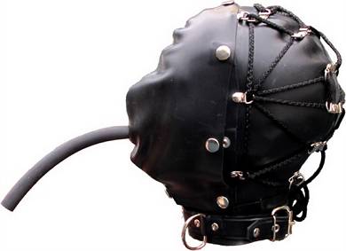Rubber Tie Back Bondage Hood S/M