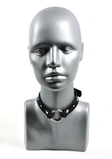 Leder Ring-Halsband schwarz KRISTALL