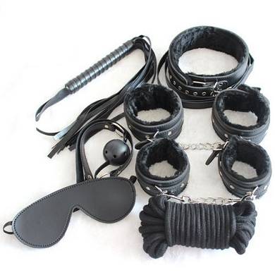 7PC Schwarzes Fessel Set Fetische Fesselset Handfessel Fessel Fuß Hals