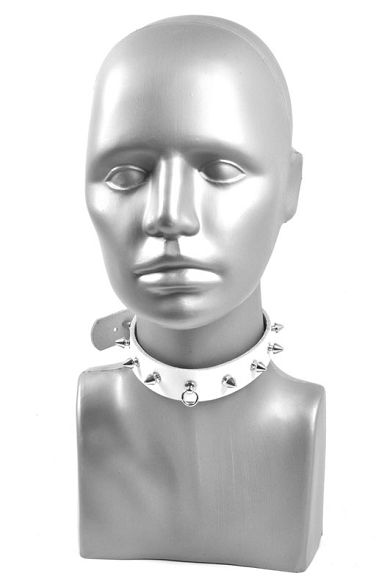 Halsband 24mm mit Ring der O und Nieten - weiss