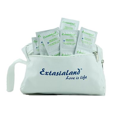 Extasialand Kondome mit Noppen im passenden schicken Kulturbeutel genoppt und stimulierend