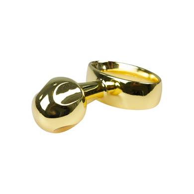 Gebogener Buttplug aus Aluminium in Gold