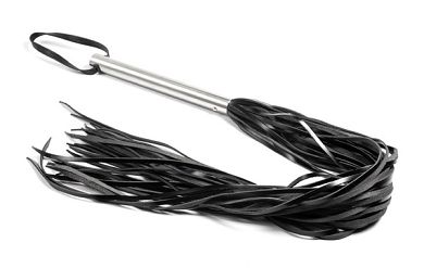 Leder Peitsche mit Edelstahl-Griff - LANG schwarz