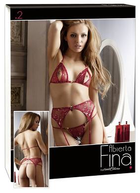 BH, Strapse und String aus roter Spitze
