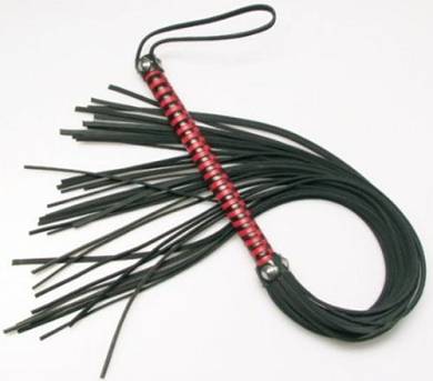 Lady Peitsche Flogger Leder handfester Griff fies und lang rot-schwarz