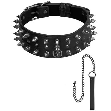 Skulls and Bones - Neck Chain with Spikes and Leash black