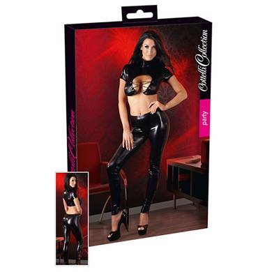 Top und Hose im Wetlook in Schwarz