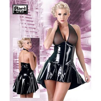 Black Level ? Kleidchen in Schwarz im Wetlook mit Netzmaterial
