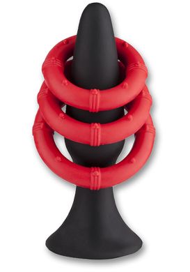 PASH Butt Plug + Cockringe Set 4-teilig black-red