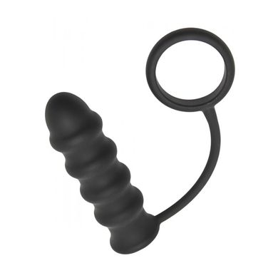 12 x 5 cm Master Series - The Rippler - Vibrating Silicone Anal Plug with Cockring black