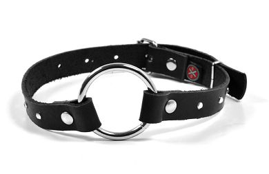 Leder Mundknebel mit ffnungsring - KRISTALL - schwarz