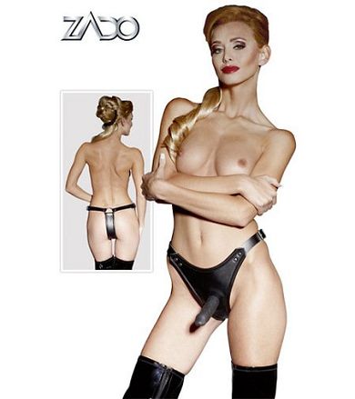 Lederstring mit schwarzen Dildo