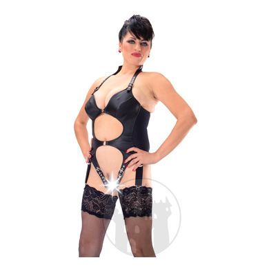 Lederbody tiefer Ausschnitt m. Schnallen Queensize