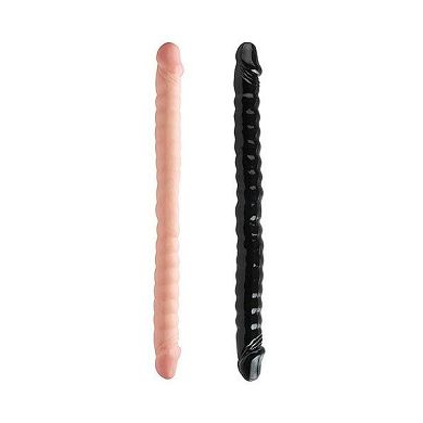 Basix Rubber Works 18 inch Ribbed Double Dong - Black