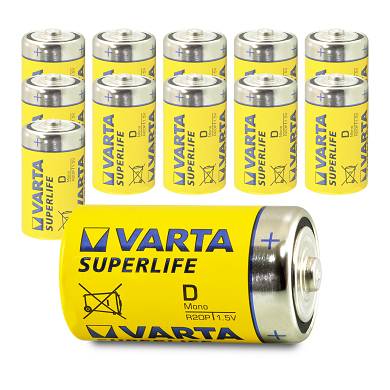 12x Varta Mono D Superlife LR20 MN1300 Typ 2020 Batterie 1,5V Zink-Kohle 12 Stk