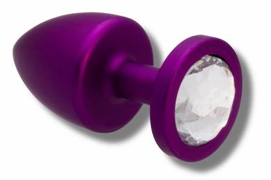 Buttplug violett aus Alu  40 mm mit Kristall in vers. Farben