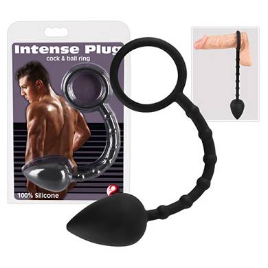 Silikon Cockring + Plug - Schwarz