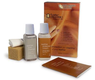 Lederpflege Leather Master Set, 2 x 150 ml + Reinigungsschwamm und Tuch