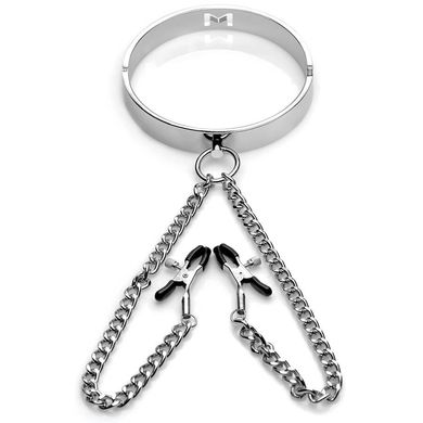 Isabella Sinclaire Slave Collar with Nipple Clamps silver