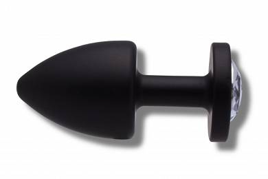 Buttplug schwarz aus Alu  40 mm mit Kristall in vers. Farben