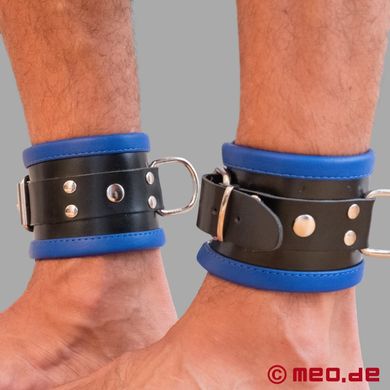 Schwarz / Blaue Bondage Fußfesseln aus Leder