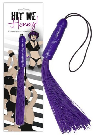 Pecker Whip - Peitsche mit Penisgriff und Gummifransen in Lila