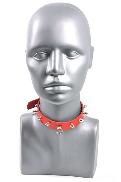 Halsband mit Ring der O und Nieten ZIERLICH rot